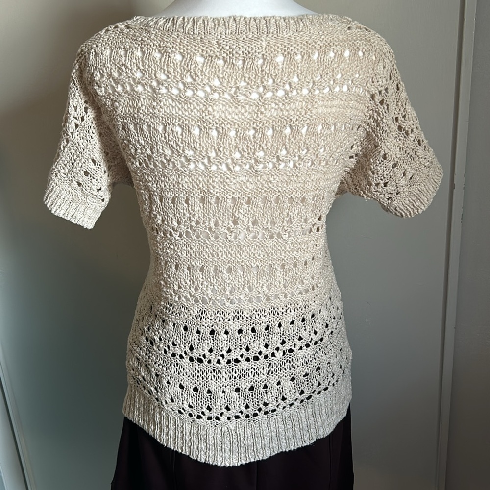 If It Were Me Open Knot Short Sleeve Boatneck Collar Slim Fit Sweater - Picture 5 of 9